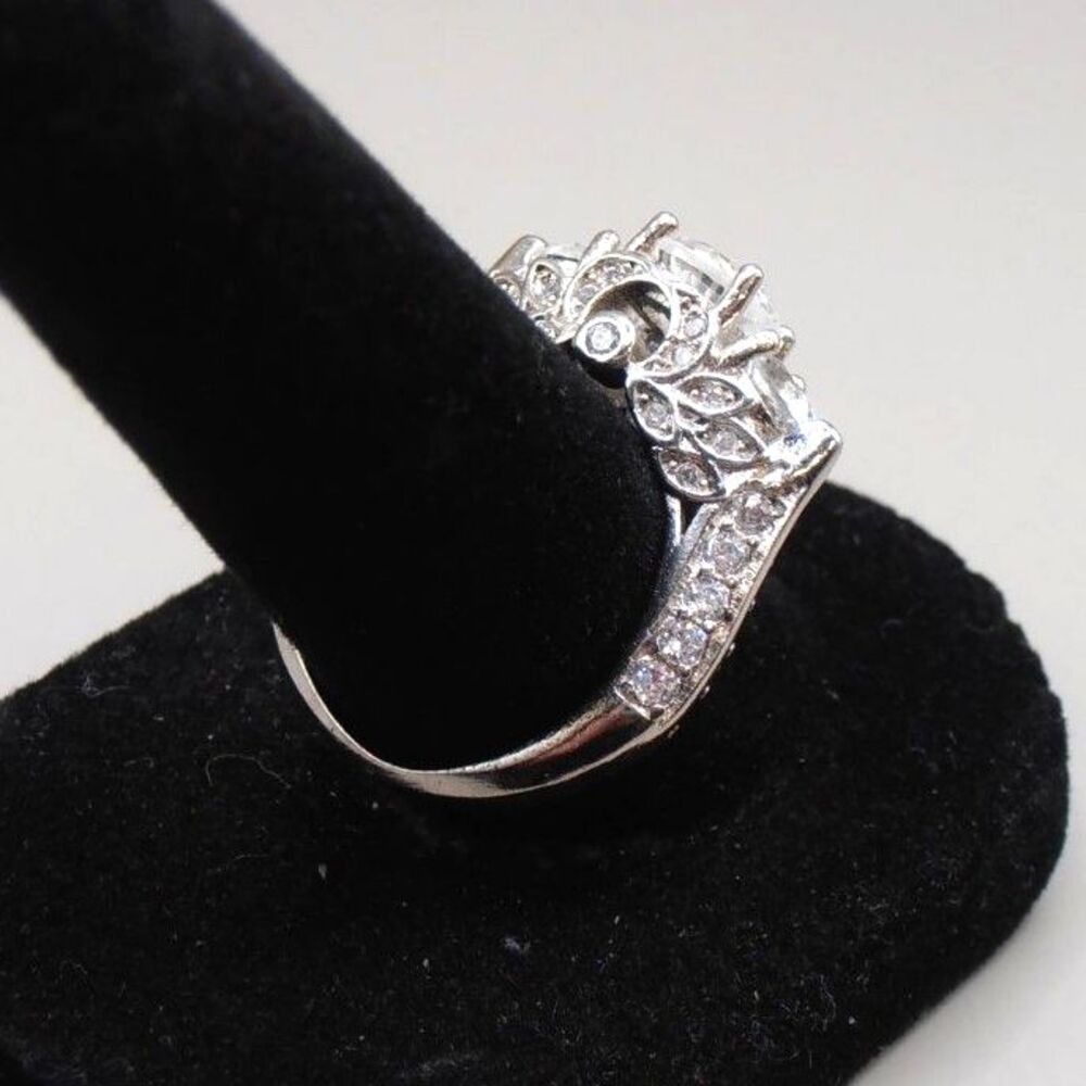 Sterling Silver and CZ Engagement Style Statement Ring - Picture 5 of 8